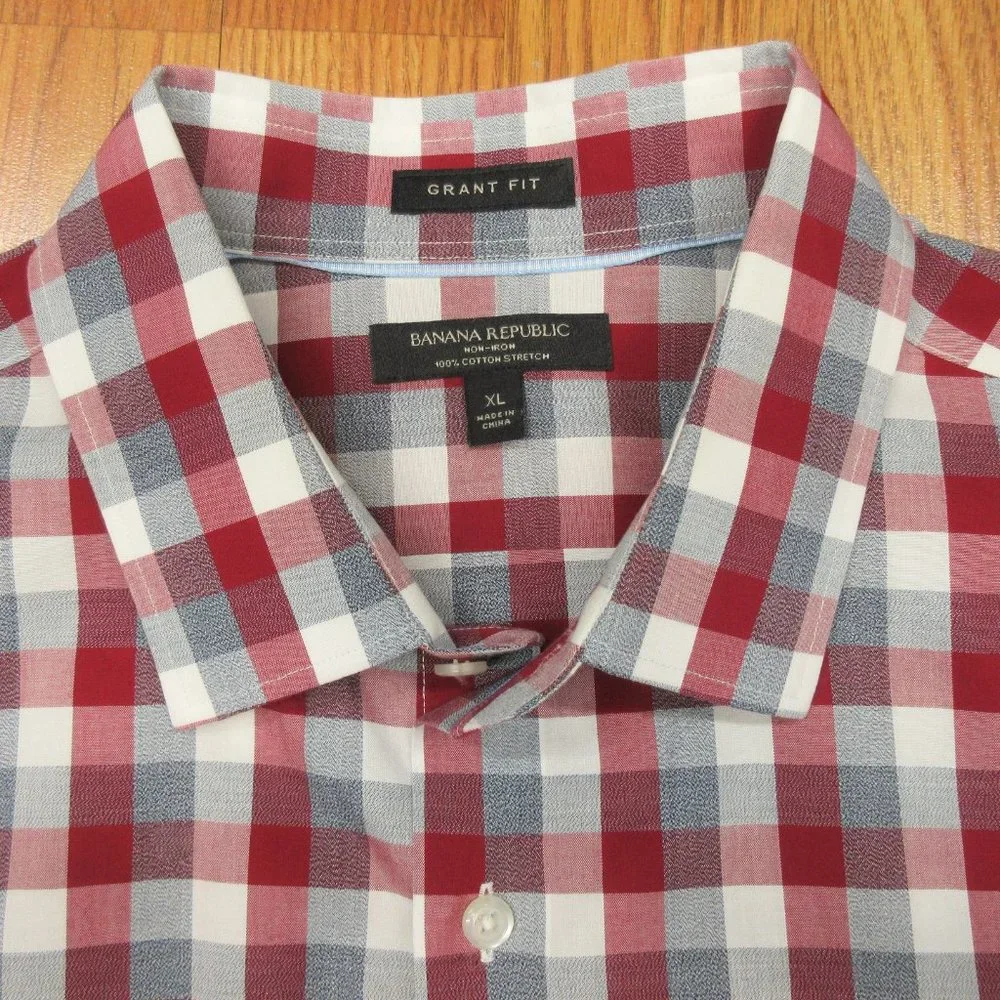 BANANA REPUBLIC GRANT FIT 100% COTTON POINT COLLAR SHIRT CHECK PLAID X-LARGE, XL